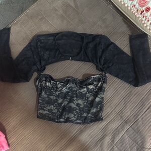 Black Lace Crop Top and Bolero Set